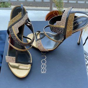 Sergio Rossi Mettalic Black and Gold Heels Size 38